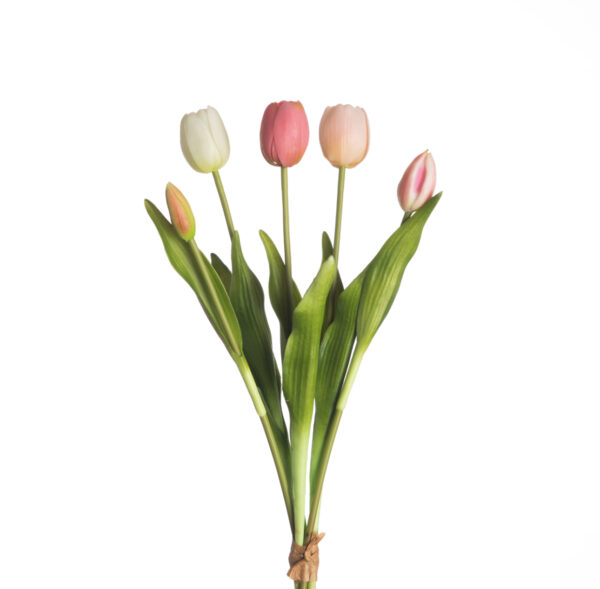 Real Touch Tulpen Roze/Wit Bosje Van 5 - Afbeelding 3